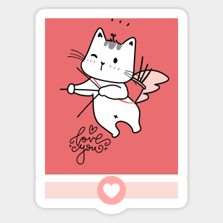 Love you - Cupid kitten Cat Sticker